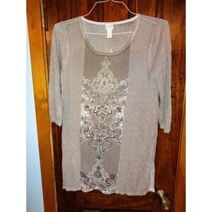 Chico's Tan and Cream Patterned Tunic